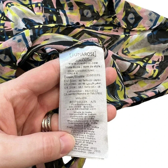 Junarose Abstract Sheer 3/4 Sleeve Tunic Blouse 16 - Picture 5 of 7